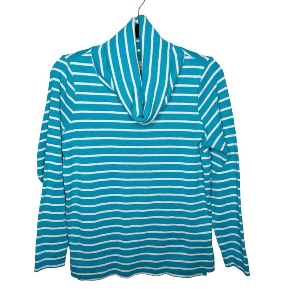 L. L. BEAN / teal blue white striped cowl neck sweater / M